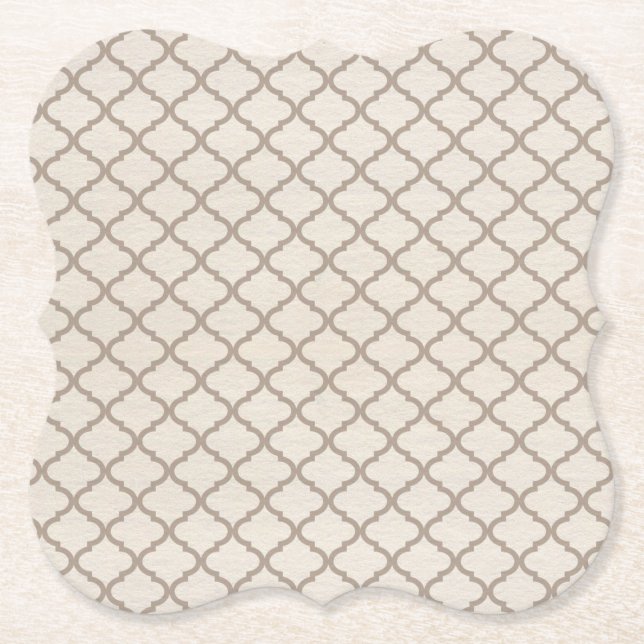 Bone/Beige Moroccan Trellis Paper Coaster (Front)