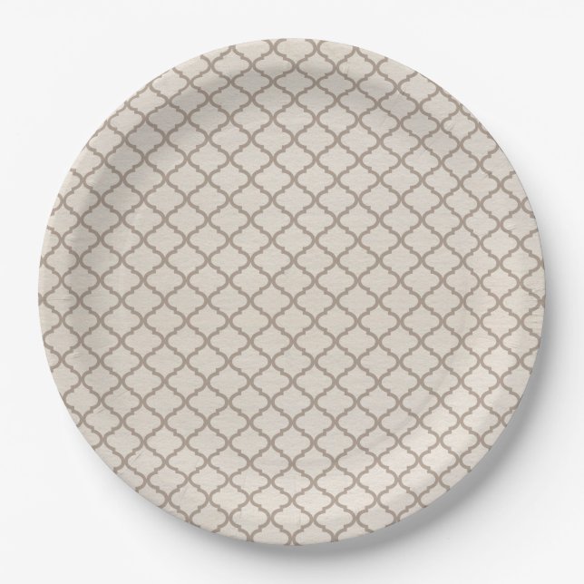 Bone/Beige Moroccan Trellis Paper Plates (Front)