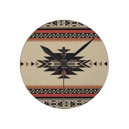 Bone, Black, Rust American Indian Style Round Clock