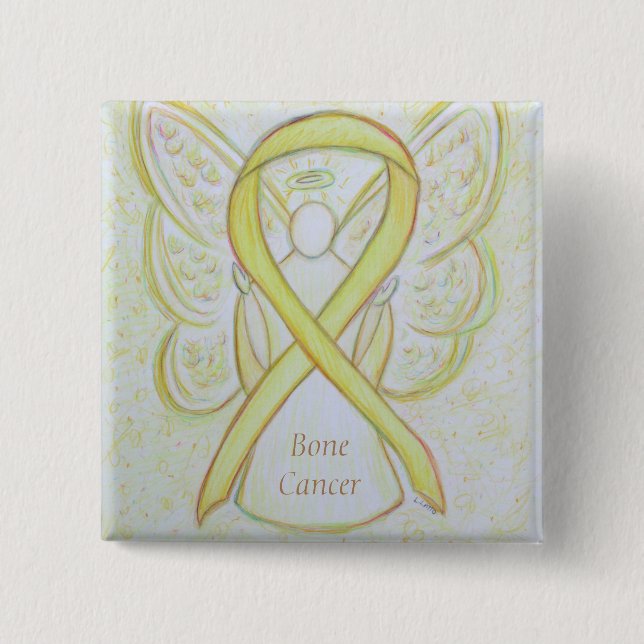 Bone Cancer Angel Yellow Awareness Ribbon Pins (Front)