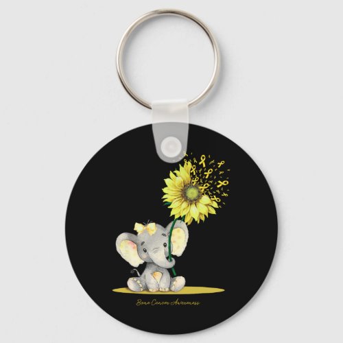 Bone Cancer Awareness Cute Elephant Sunflower Yell Keychain