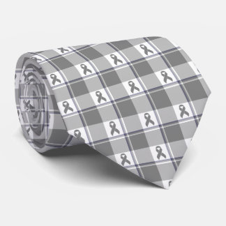Bone Cancer Awareness Plaid Gray Ribbon Neck Tie