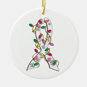 Bone Cancer Christmas Lights Ribbon Ceramic Ornament