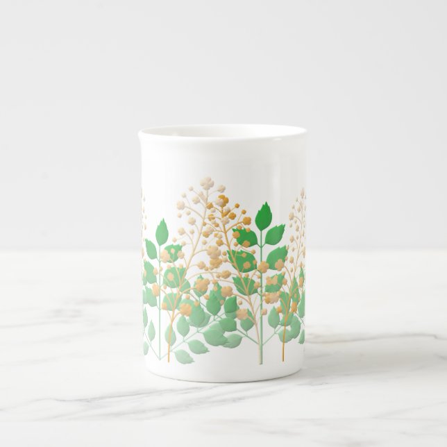 Bone China Cup Gift with Flowers and Leaves (Front)