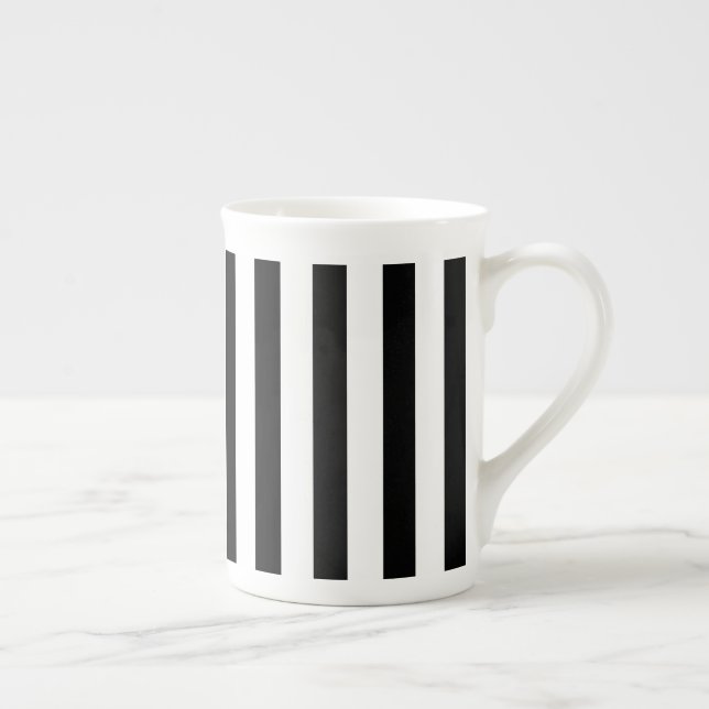Bone China Mug-Black & White Stripes Mug (Right)