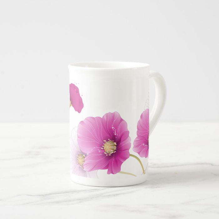 Bone China Mug Floral Pink Flowers White DECOR SET Porcelain Mug