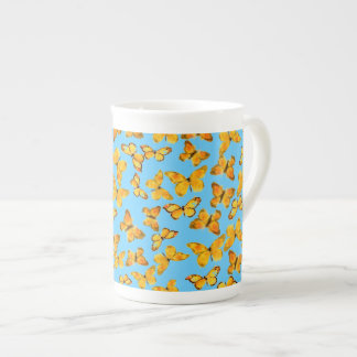 Bone China Mug, Golden Butterflies on Sky Blue Bone China Mug
