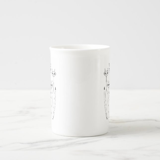 Bone China Mug (hand-drawn cats) (Front)