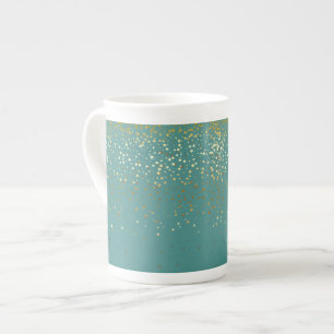 Bone China Mug-Petite Golden Stars-Teal Mug