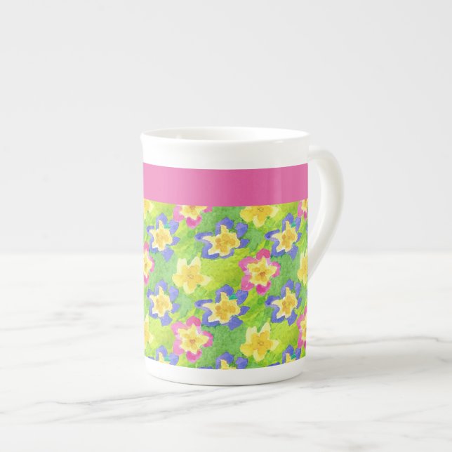 Bone China Mug to Personalize: Primroses Gingham (Front Right)