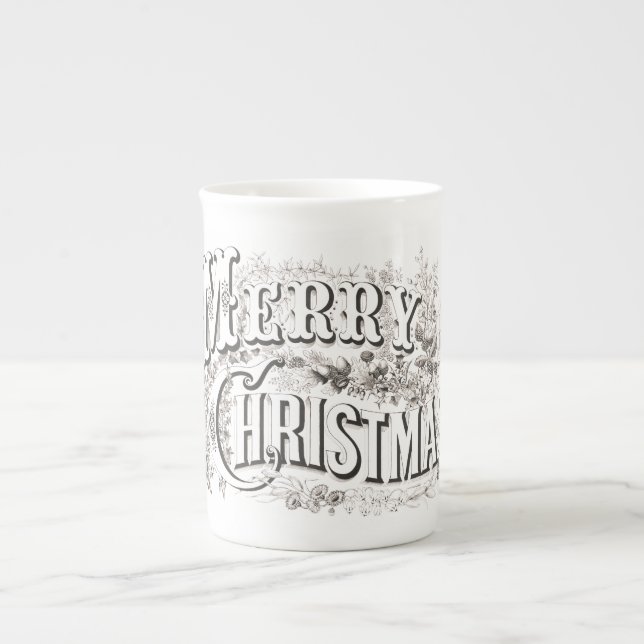 BONE CHINA MUG :  VINTAGE "MERRY CHRISTMAS" (Front)