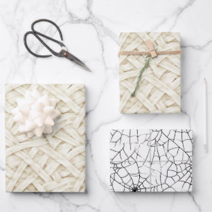 Bone Cream Mummy Wrap Spider Webs Halloween Wrapping Paper Sheets