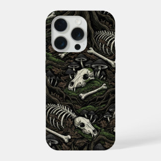 Bone Forest Floor – Dark Gothic Skull & Mushroom iPhone 15 Pro Case