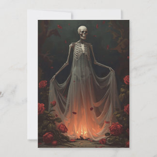 Bone girl wearing a wedding dress in a forest invitation