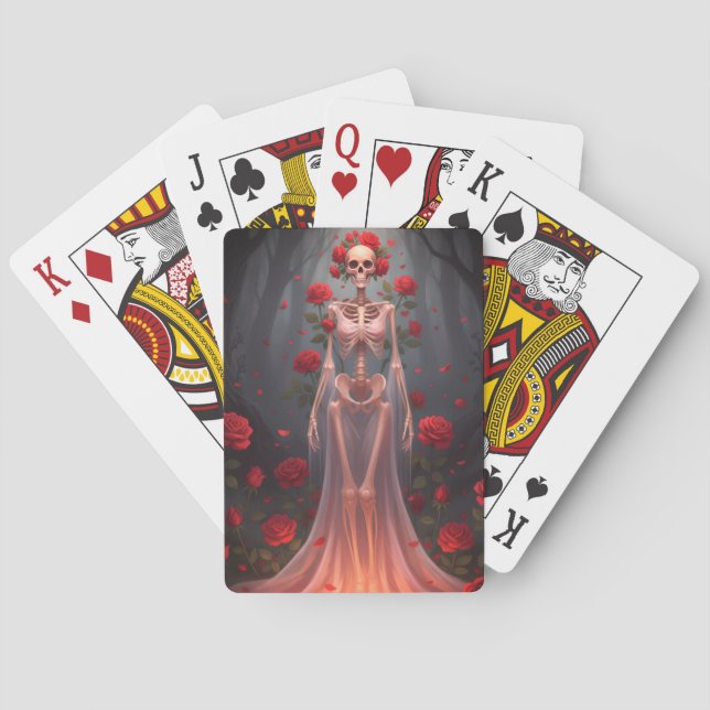 Bone girl wearing a wedding dress in a forest  poker cards (Back)