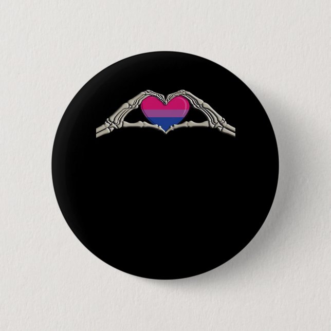 Bone Hands Heart Bisexual Goth Minimal Design Button (Front)