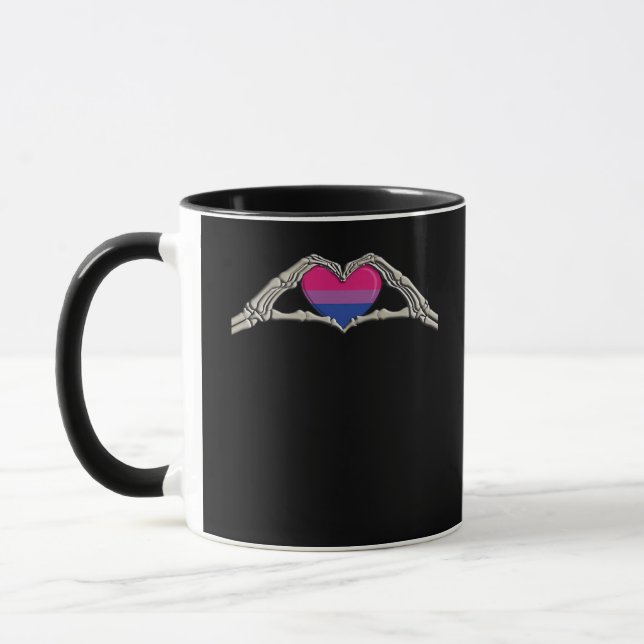 Bone Hands Heart Bisexual Goth Minimal Design Mug (Left)