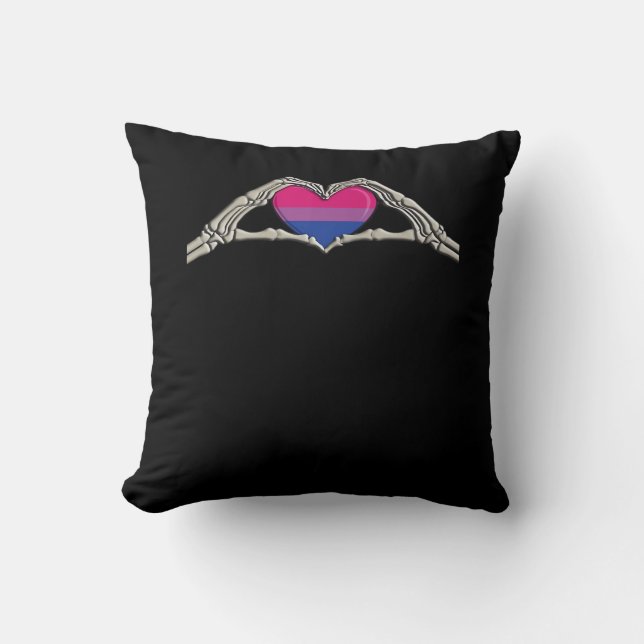 Bone Hands Heart Bisexual Goth Minimal Design Throw Pillow (Front)