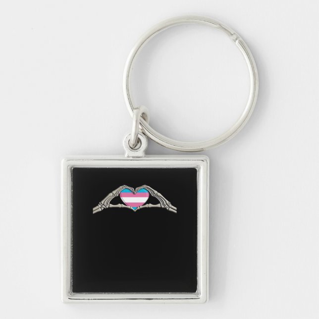 Bone Hands Heart Transgender Goth Minimal Style Keychain (Front)