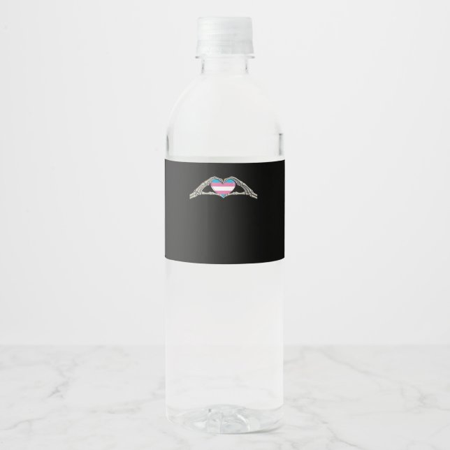 Bone Hands Heart Transgender Goth Minimal Style Water Bottle Label (Front)