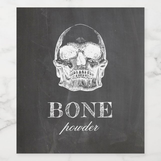 Bone powder. Chalkboard Halloween party. Skull Wine Label (Single Label)