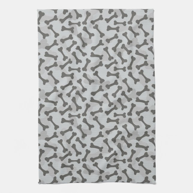 Bone Texture Pattern Greyscale Kitchen Towel (Vertical)