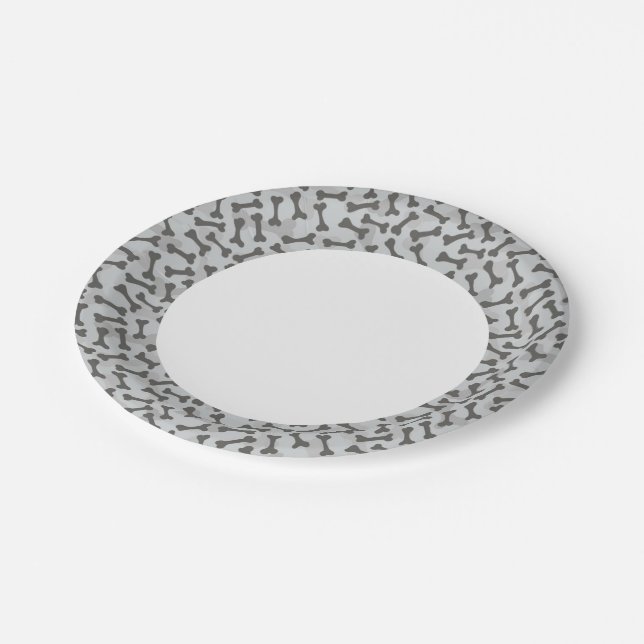 Bone Texture Pattern Greyscale Paper Plates (Angled)