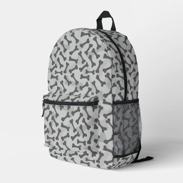 Bone Texture Pattern Greyscale Printed Backpack (Back Corner Right)