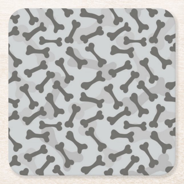 Bone Texture Pattern Greyscale Square Paper Coaster (Front)