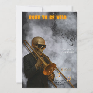 Bone to Be Wild - Skeleton Trombone   Halloween Invitation
