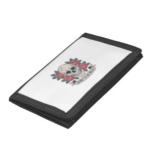 Bone to Be Wild Skull Roses Trifold Wallet