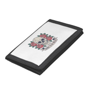 Bone to Be Wild Skull Roses Trifold Wallet