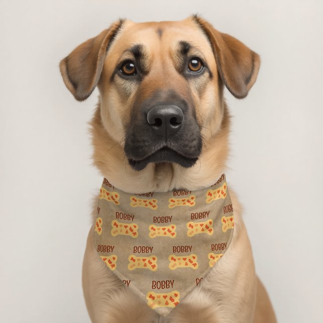 Bone Treat Pattern Dog Name Pet Bandana Collar (Dog 2)