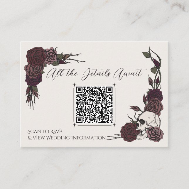 Bone White and Burgundy Skull QR Card (Front)