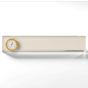Bone White Desk Name Plate with Clock