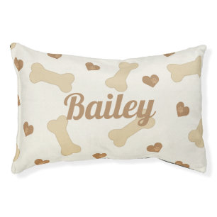 Bones and Hearts Beige Brown Pattern Personalised Pet Bed