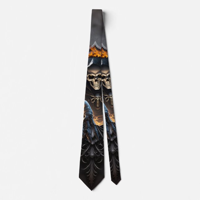 Bones and magic, skeleton with the mystical dice.  neck tie (Front)