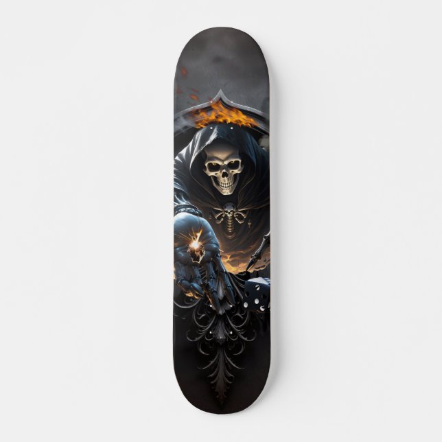 Bones and magic, skeleton with the mystical dice.  skateboard (Front)