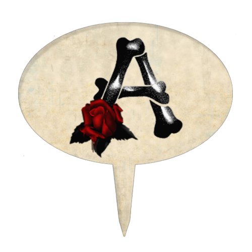 Bones and Roses Gothic Monogram A Cake Topper