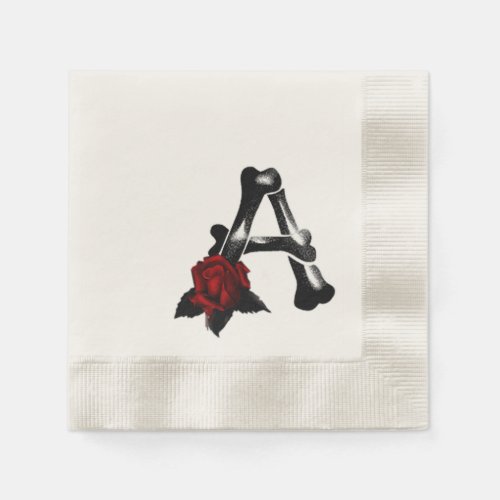 Bones and Roses Gothic Monogram A Paper Napkins