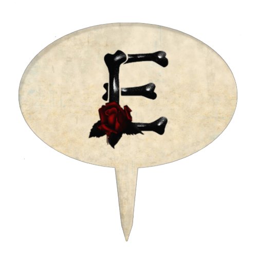 Bones and Roses Gothic Monogram E Cake Topper