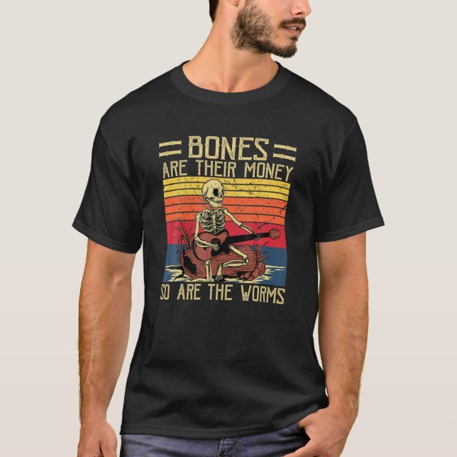 Bones Are Their Money, Skeleton Playing Guitar Ret T-Shirt (Front)