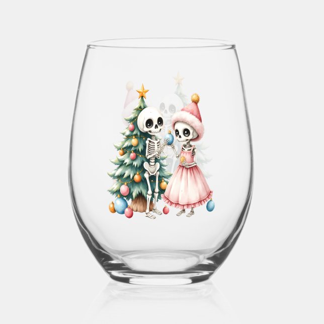 Bones, baubles, and a bit of magic  stemless wine glass (Front)
