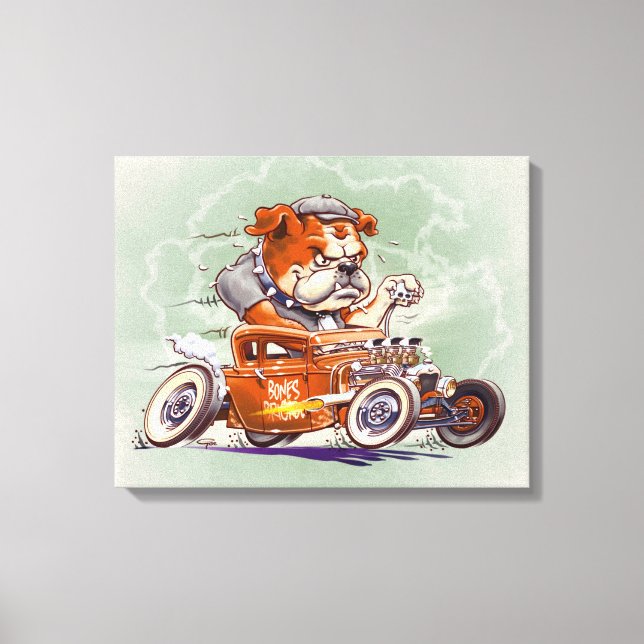 Bones Brigade - Bulldog in Hot Rod - Cartoon - Canvas Print (Front)