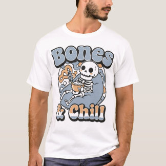 Bones & Chill Funny Skeleton Relaxing on Bean Bag T-Shirt