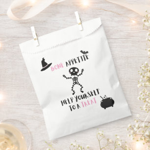 Bones  halloween skeleton pink candy loot bag