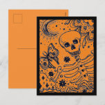 BONES IN THE GARDEN SKELETON, FOLK ART MOON MOTH HOLIDAY POSTCARD
