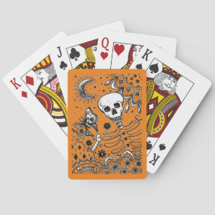 BONES IN THE GARDEN SKELETON, FOLK ART MOON, MOTH POKER CARDS