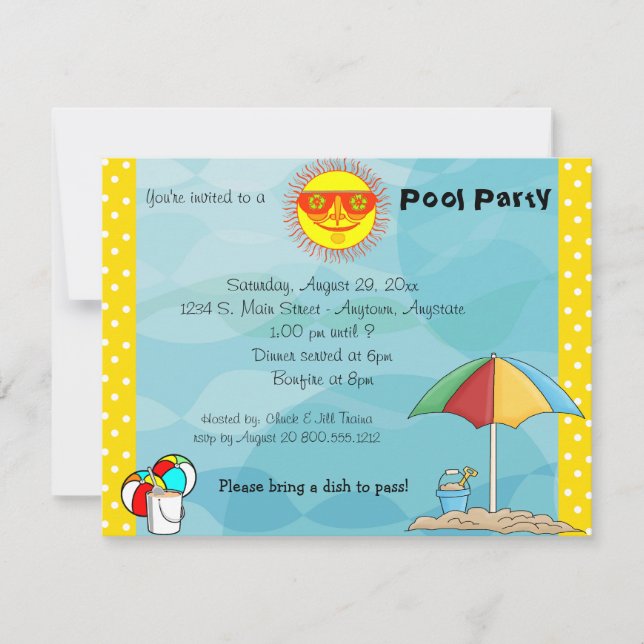 Bonfire And Pool Party Celebration Invitation (Front)