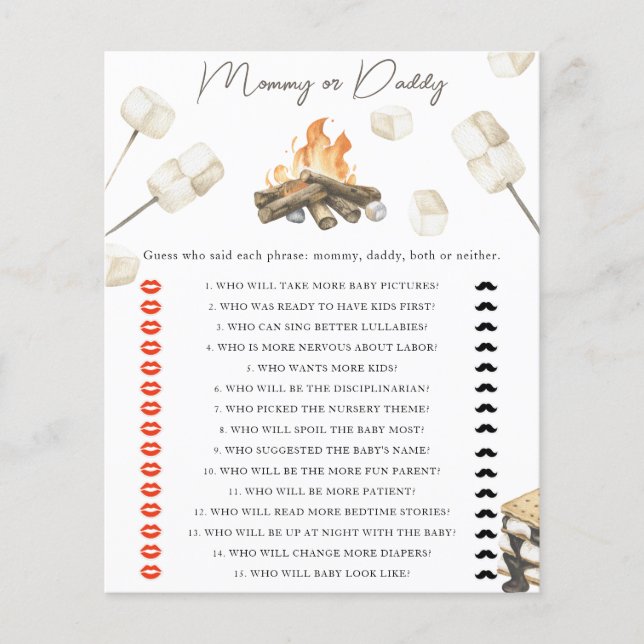 Bonfire baby shower - mommy or daddy game (Front)